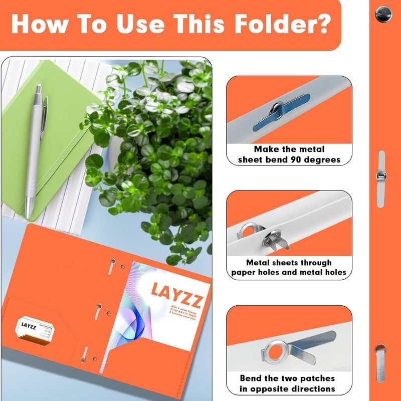 LAYZZ Plastic 2 Pocket Folders with Prongs, 30 Pack, Heavyweight, Letter Size Poly Folders with 3 Metal Prongs Fastener Clips (Orange) - Image 4